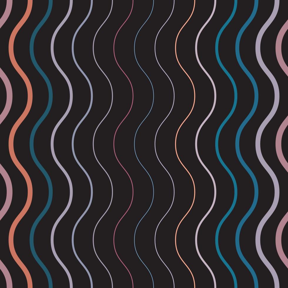 Black seamless repeat pattern with vertical wavy stripes, colorful lines vector