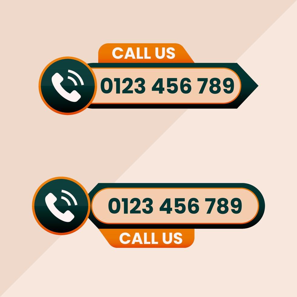 Call us now button call sign with your number vector