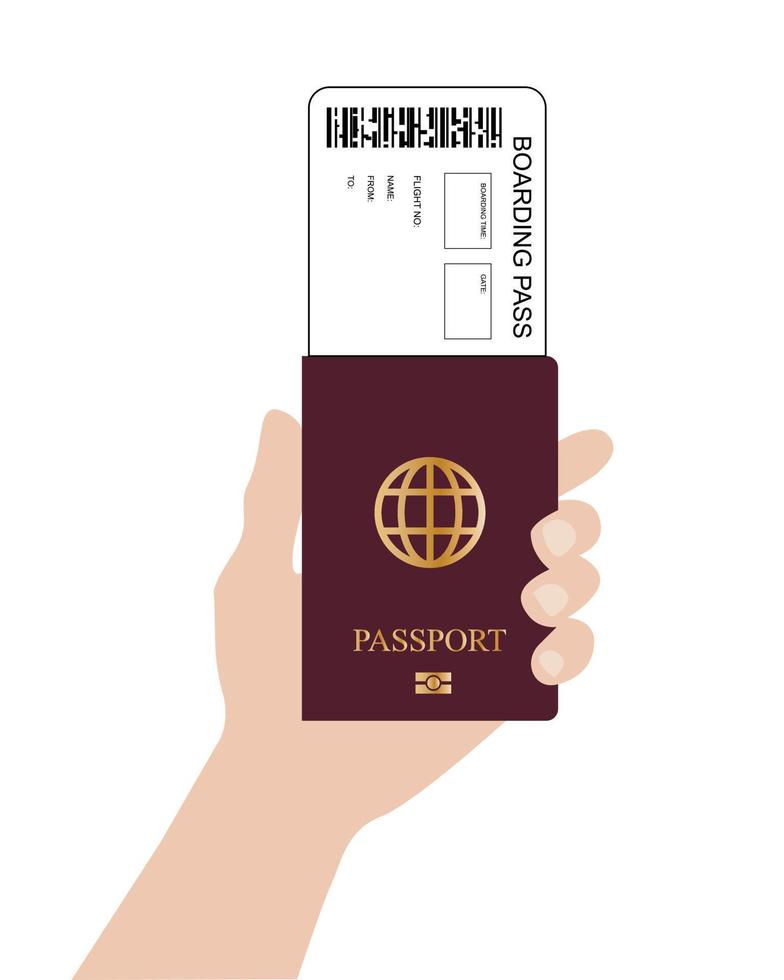 Ilustración de vector de pasaporte y billete de avión