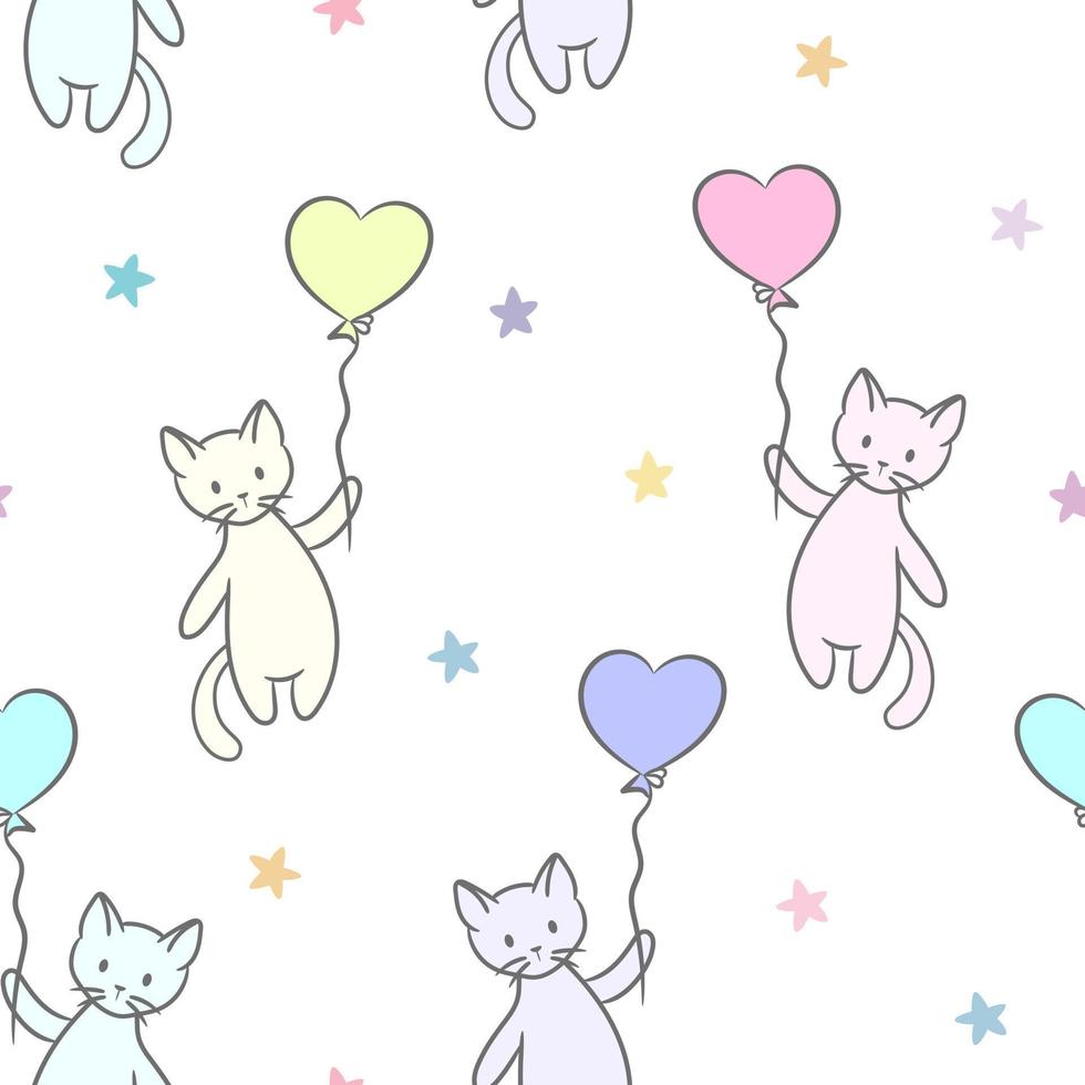 Cute cats, seamless vector repeat pattern