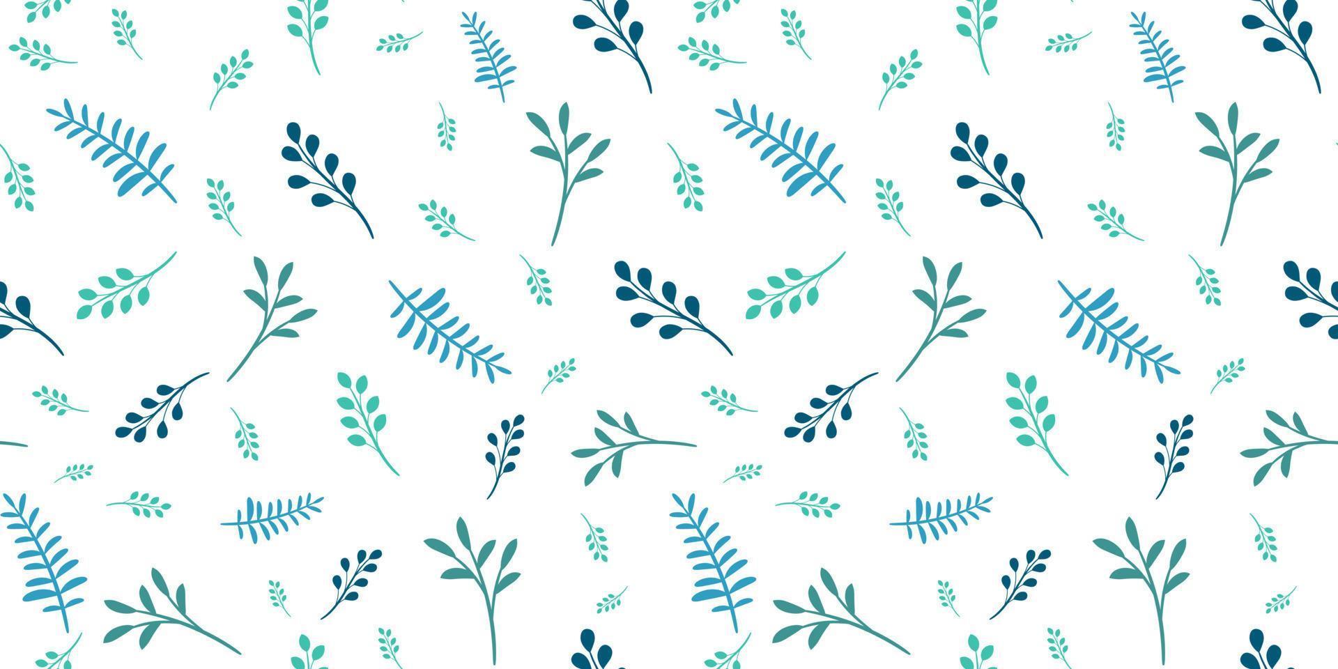 white and blue vector background with leaves, seamless pattern