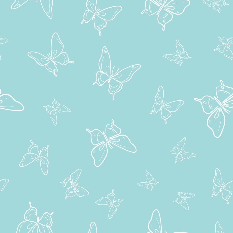 Vector butterfly seamless repeat pattern background. Blue pattern.