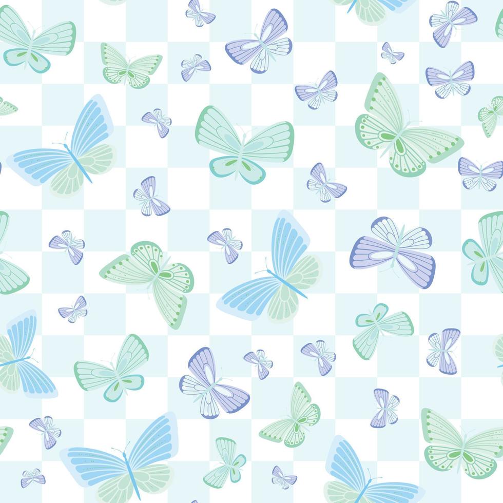 Blue butterfly seamless repeat pattern vector background