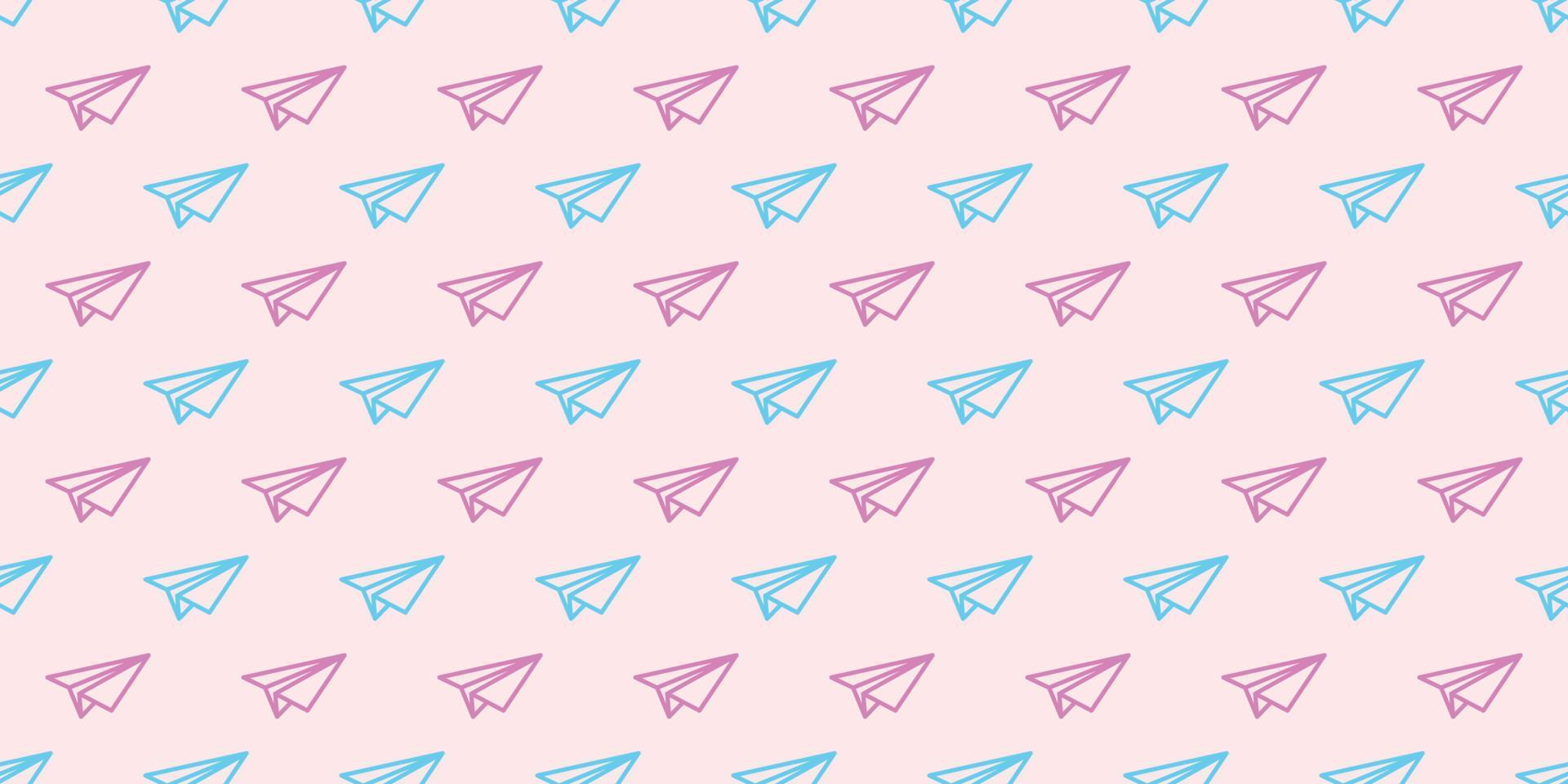 Pink and blue paper plane seamless repeat pattern vector background