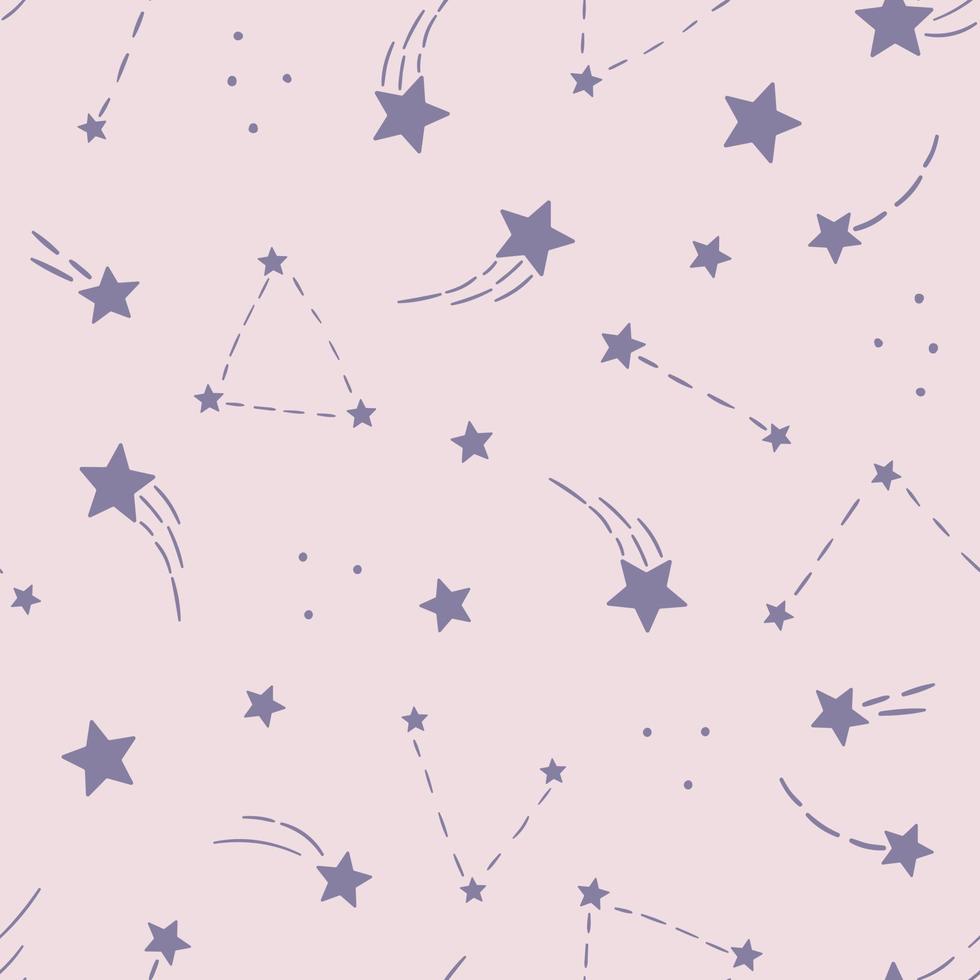 patrón vectorial de estrellas fugaces púrpura y rosa, fondo transparente vector