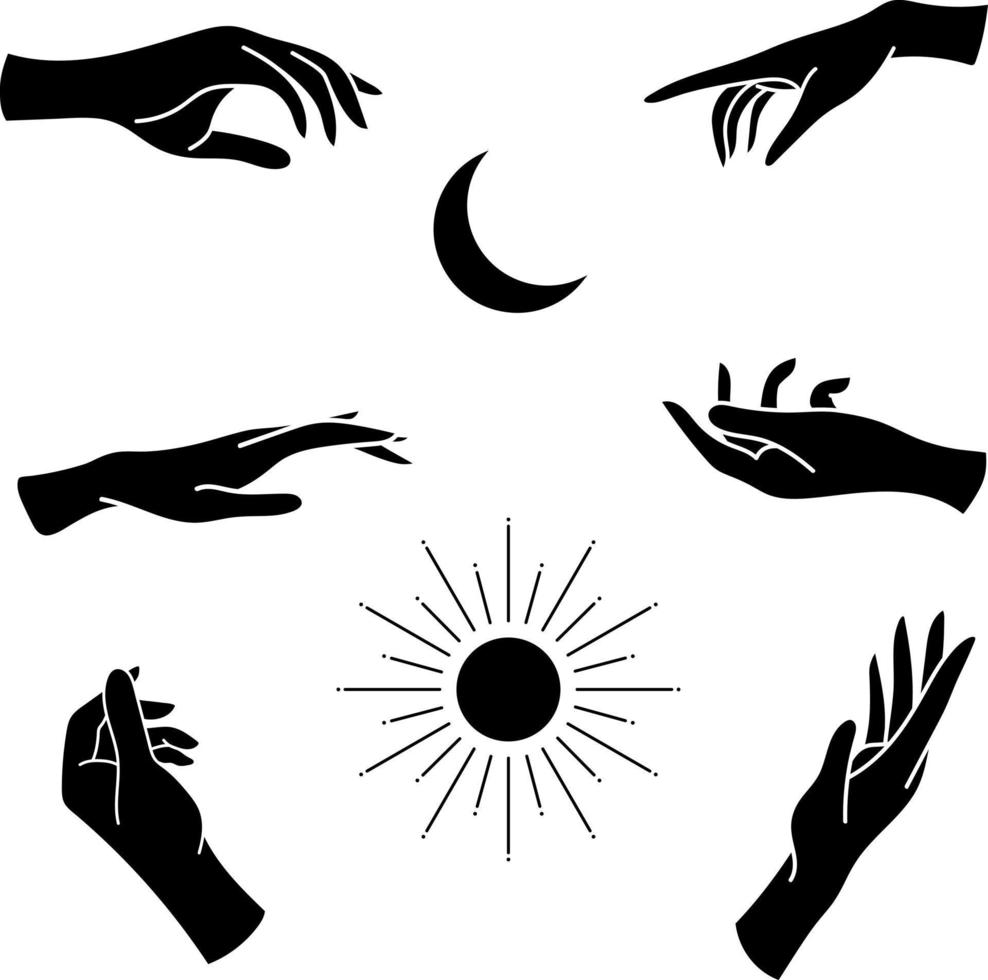 Magical hand silhouette set, vector hands.