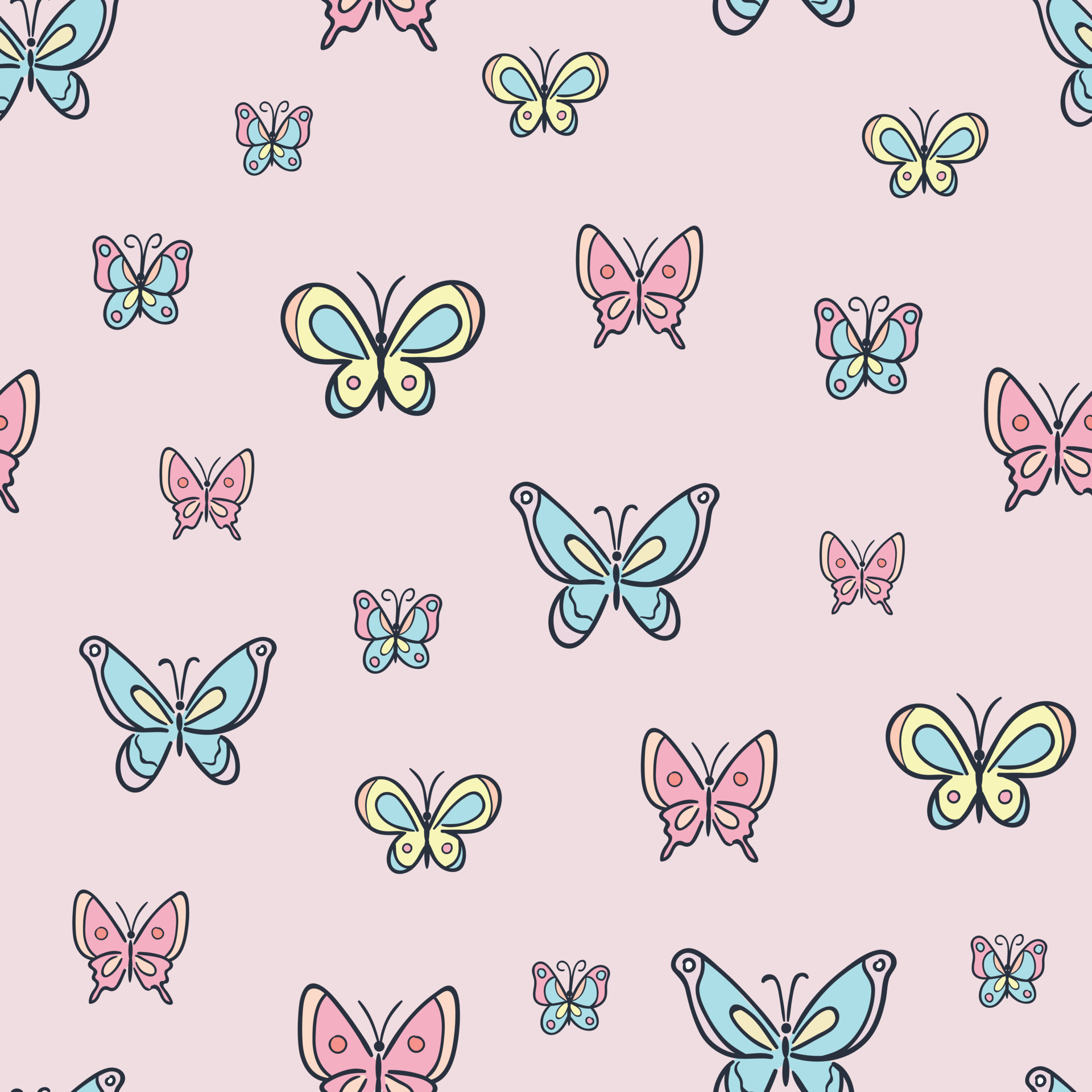 Colorful cartoon butterfly pattern for children, adorable vector repeat ...