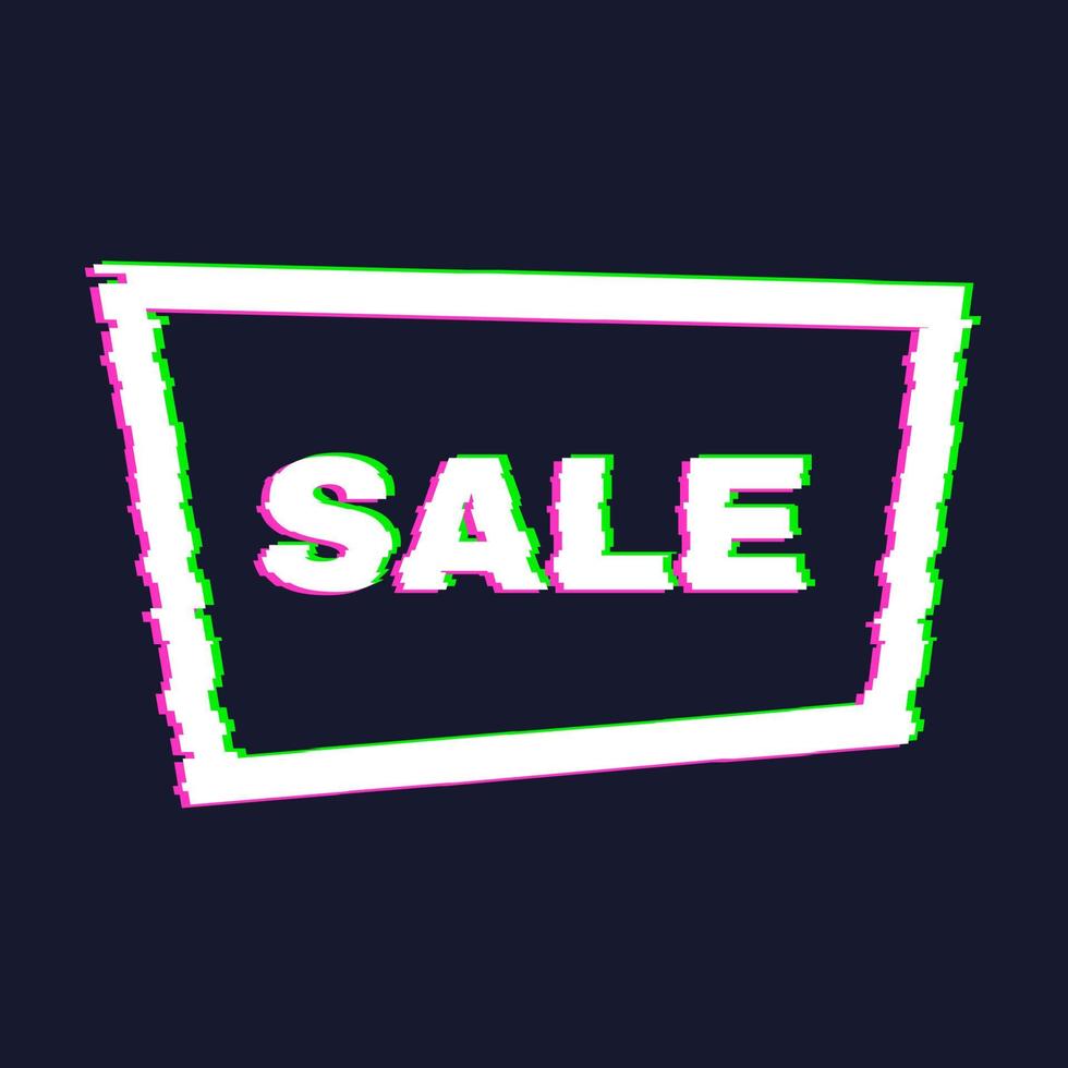 Distorted glitch sale banner with error effect on the edges and in text. Vector illustration.