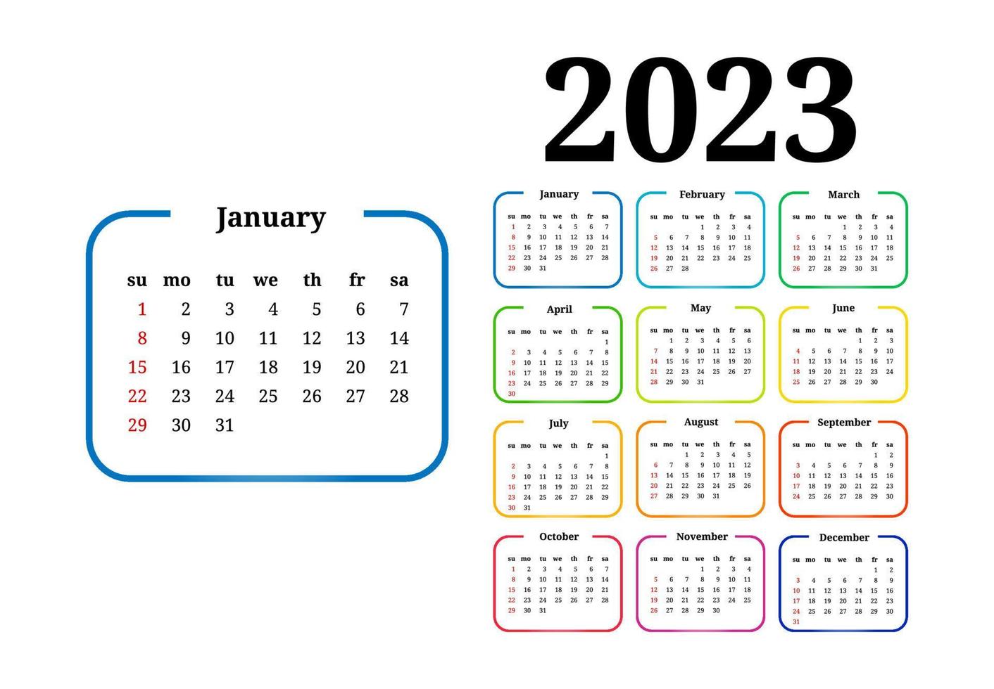 calendario para 2023 aislado en un fondo blanco vector