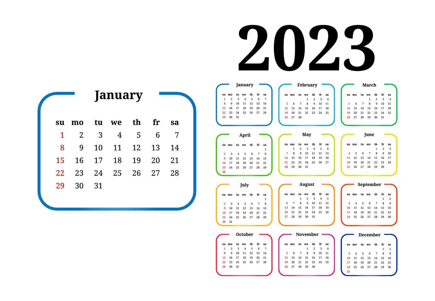 Calendar for 2023 isolated on a white background vector