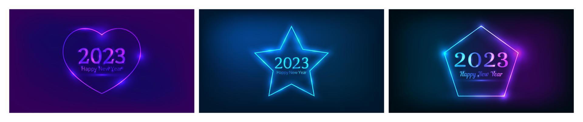 2023 Happy New Year neon background vector