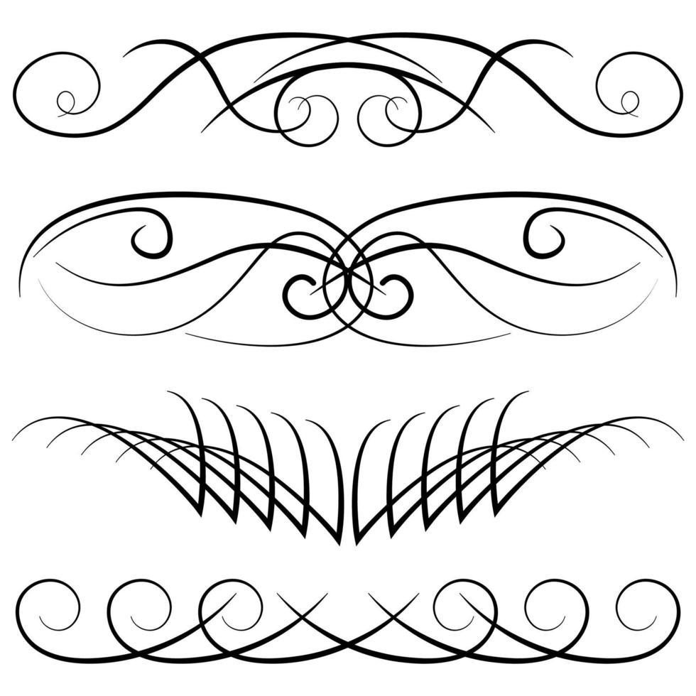 conjunto de rizos decorativos antiguos, remolinos, monogramas y bordes caligráficos. elementos de diseño de dibujo lineal en color negro sobre fondo blanco. ilustración vectorial vector