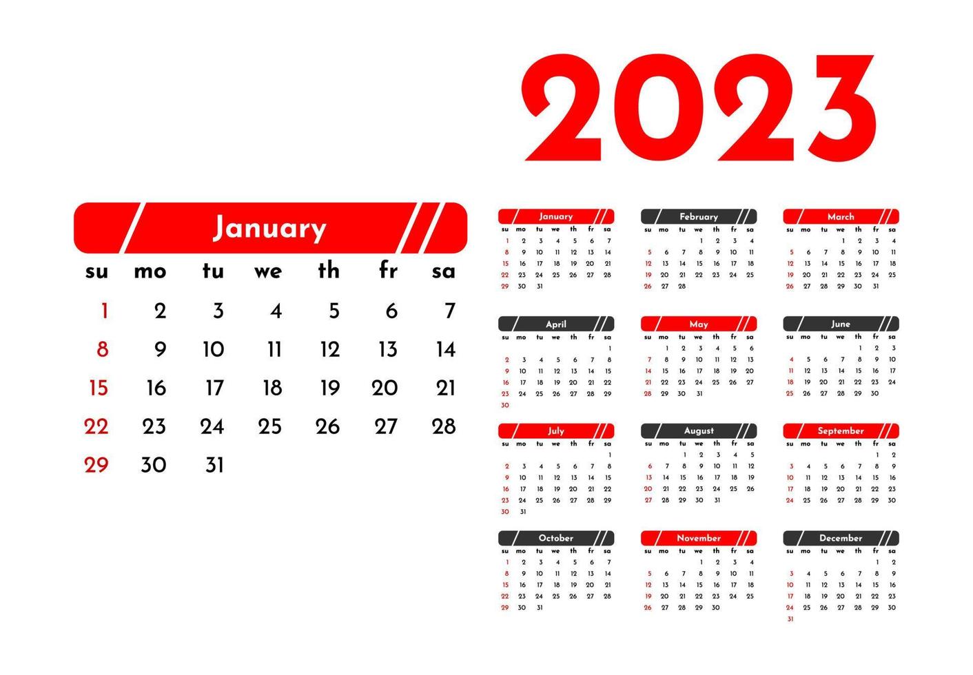 Calendar for 2023 isolated on a white background vector