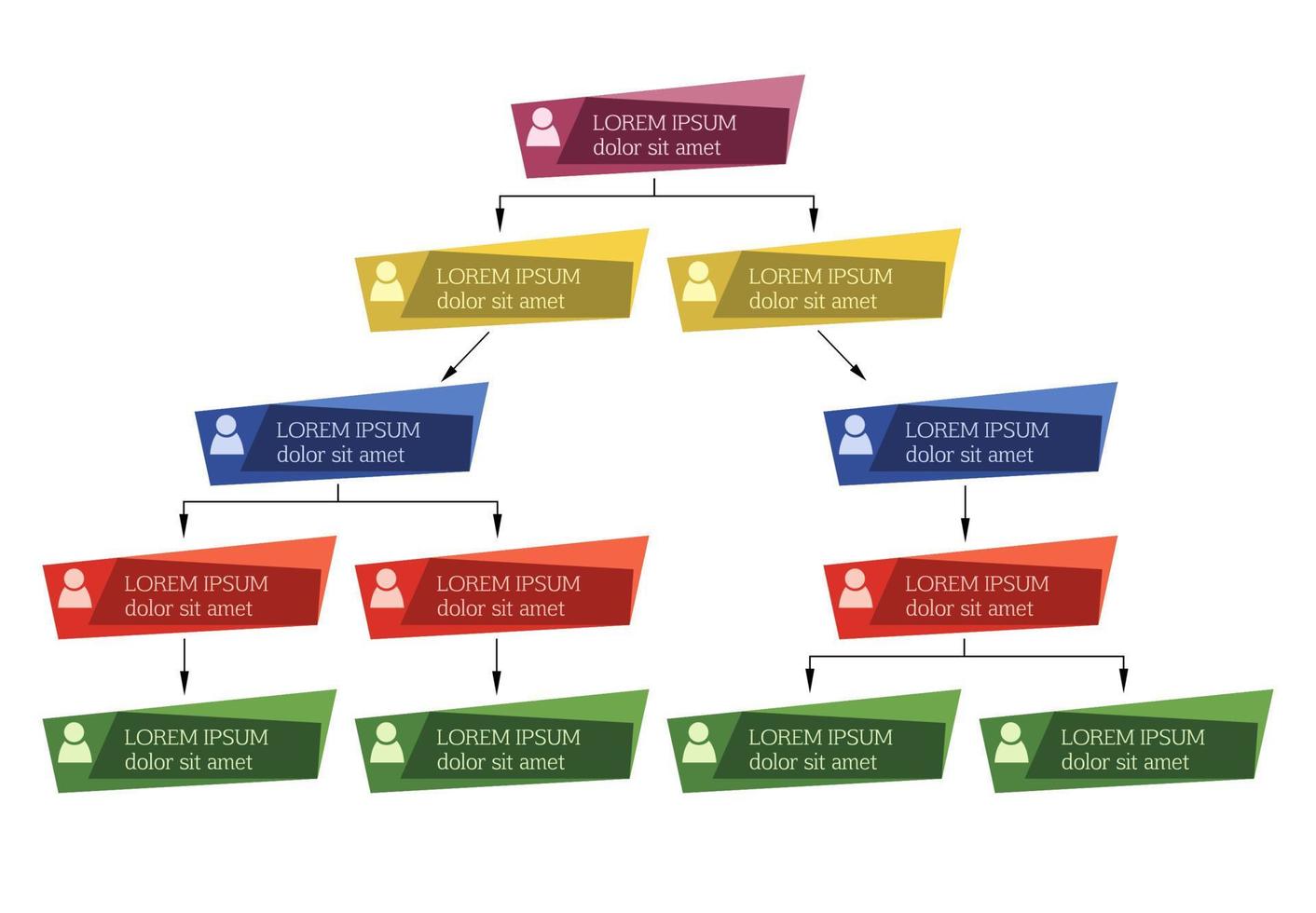 Colorful business structure concept, corporate organization chart scheme with people icons. Vector illustration.