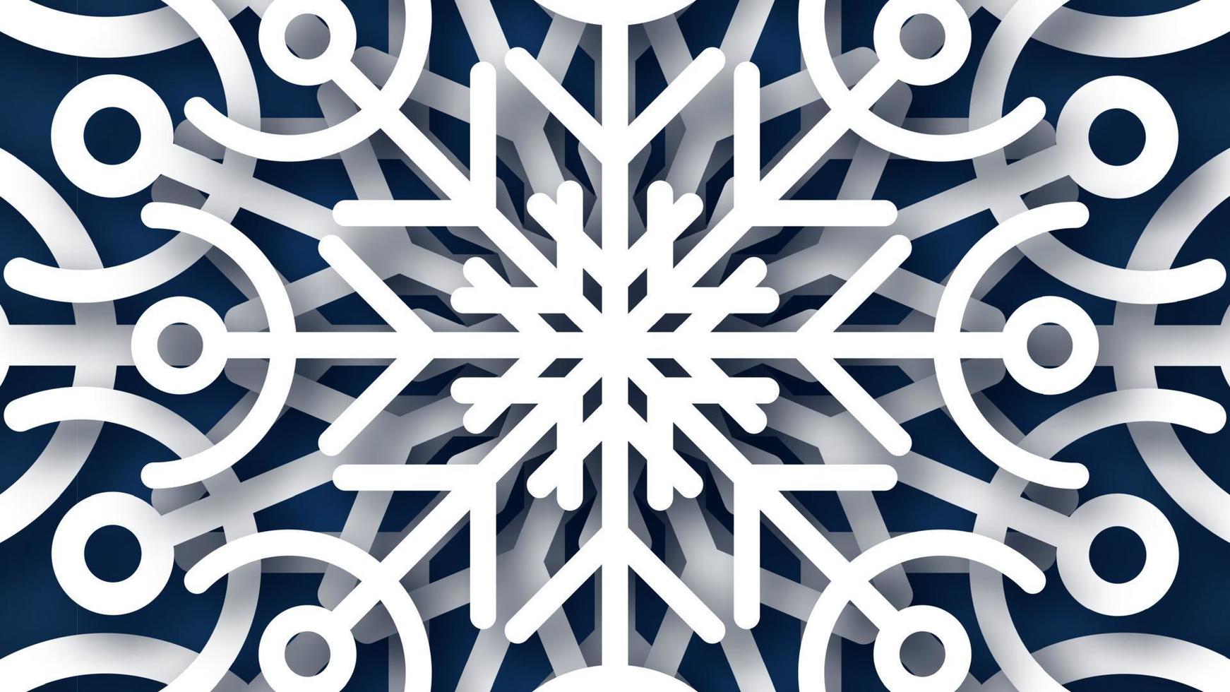 Christmas dark blue background with white paper glitter snowflakes. New year snowflakes holiday decoration. Vector illustration