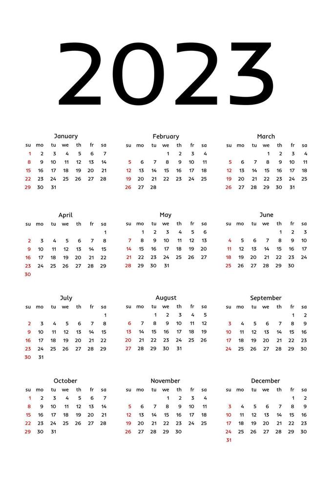 calendario para 2023 aislado en un fondo blanco vector