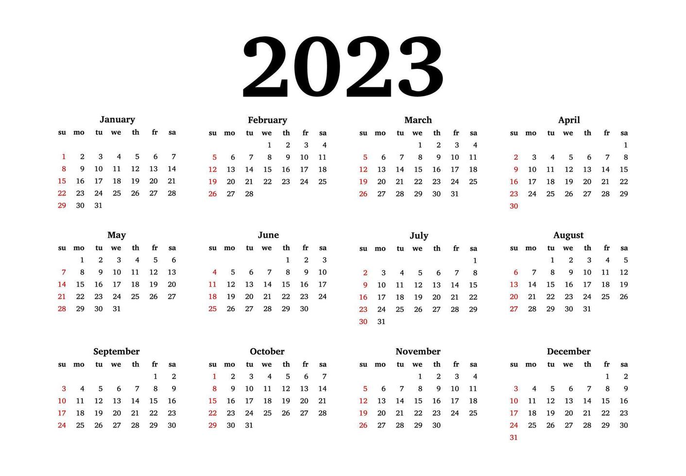 Calendar for 2023 isolated on a white background vector