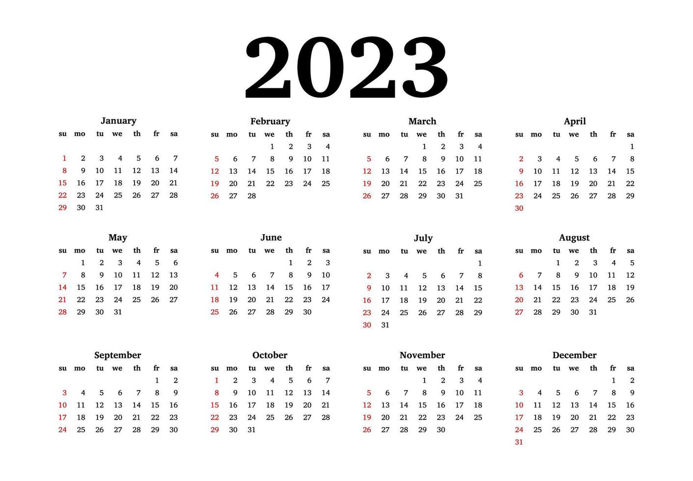 calendario para 2023 aislado en un fondo blanco vector