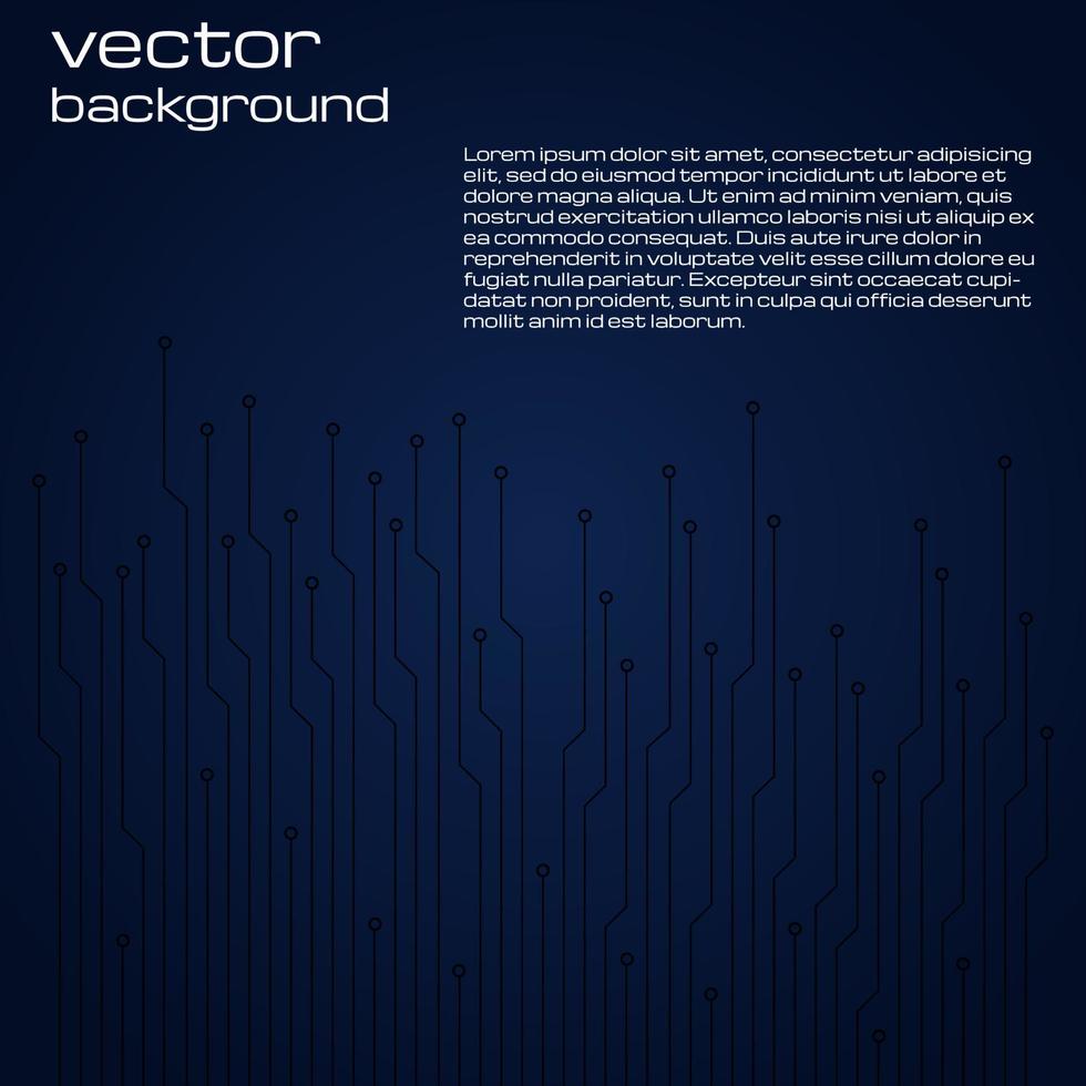 Abstract technological dark blue background with elements of the microchip. Circuit board background texture. Vector illustration.