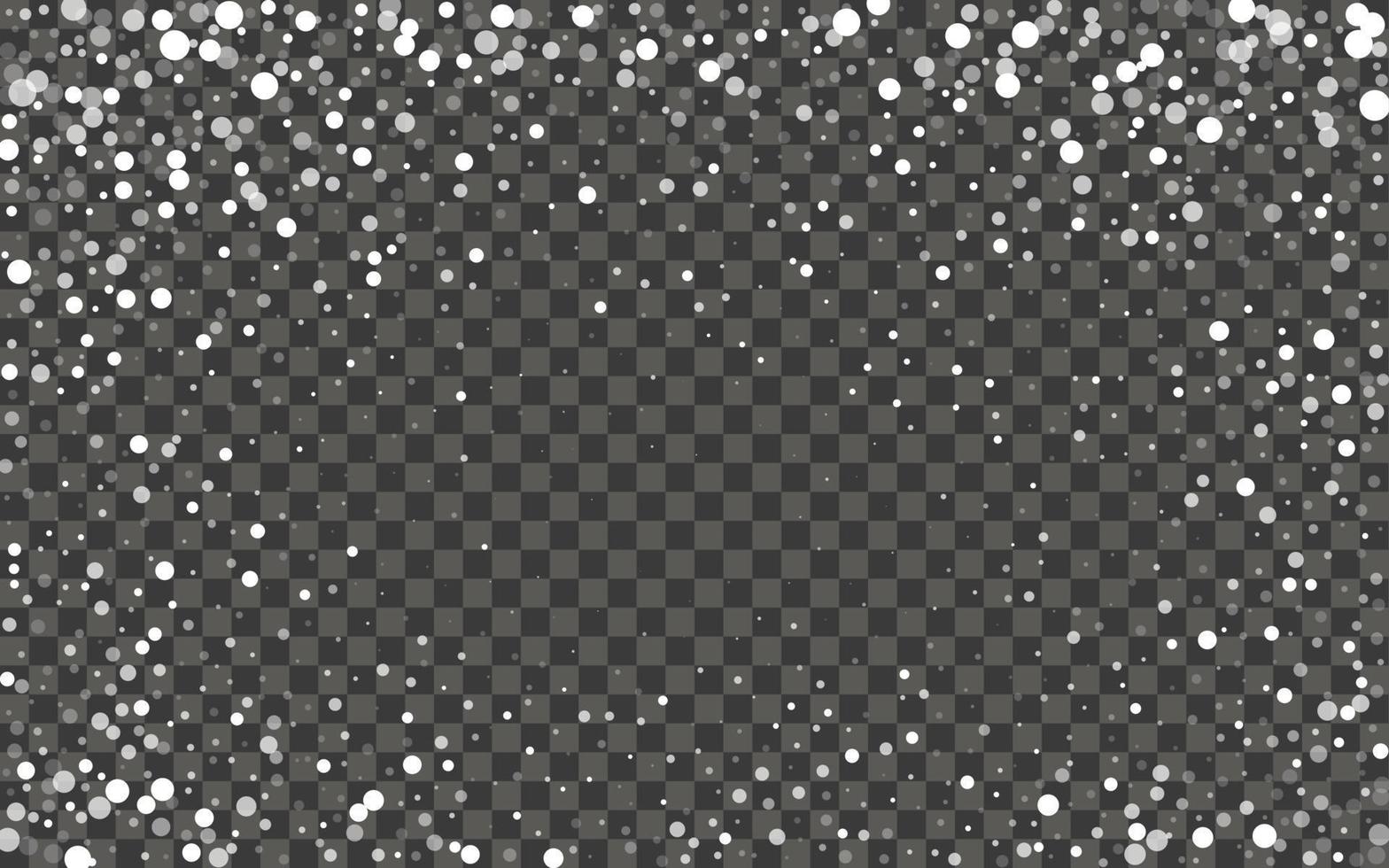 Snowfall and falling snowflakes on dark transparent background. White snowflakes and Christmas snow. Vector illustration