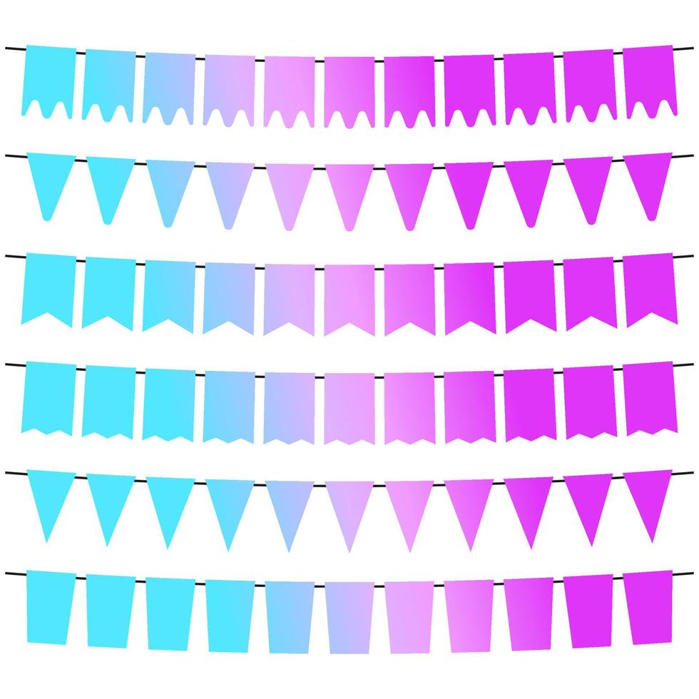 Colorful flags and bunting garlands for decoration. Decor elements with various patterns. Vector illustration
