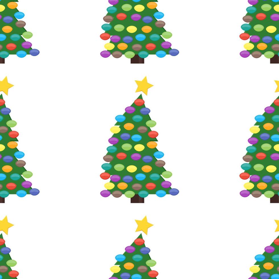 Seamless pattern with Christmas tree with Christmas balls and a star on the top. Vector illustration.