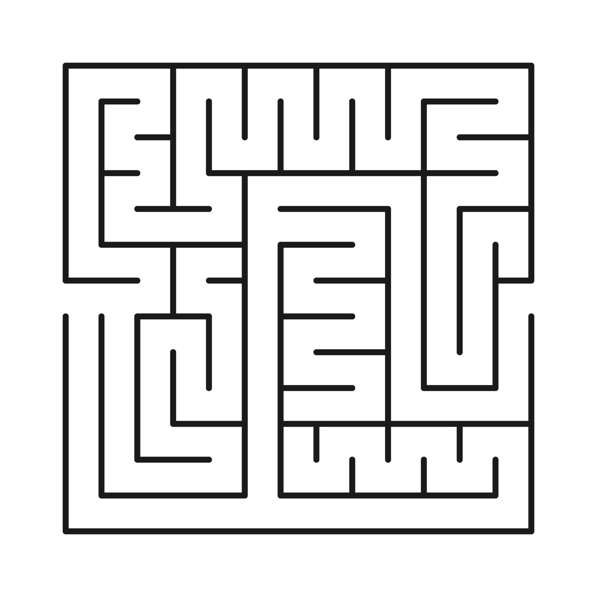 Square labyrinth. Dark abstract maze labyrinth isolated on white