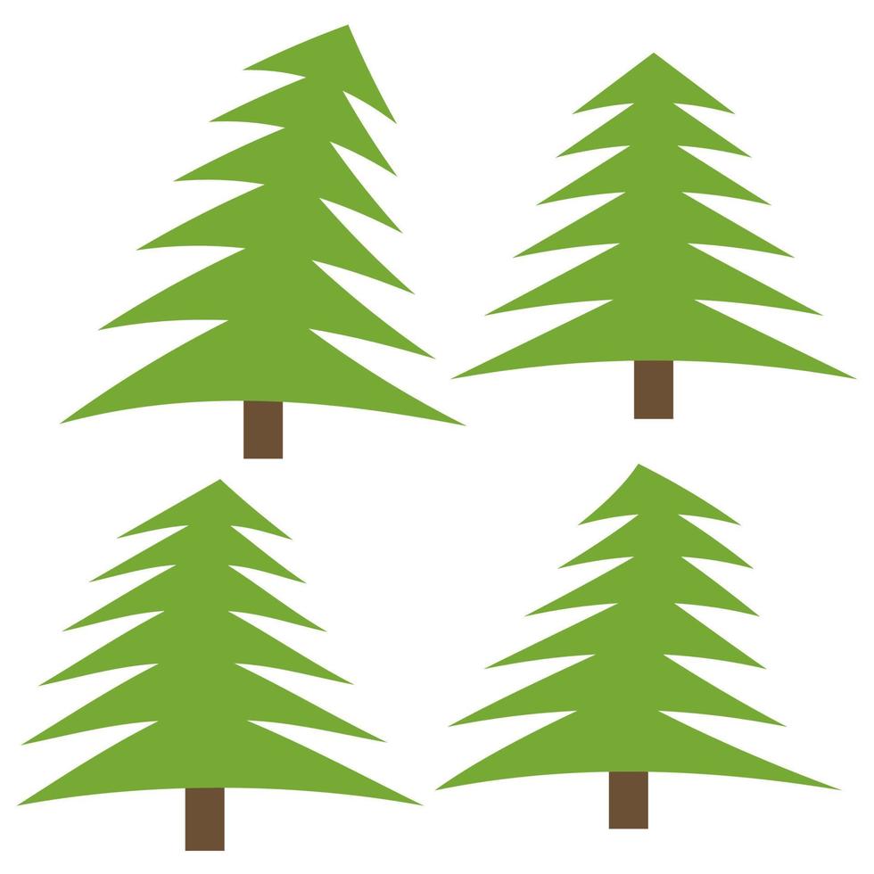 Set of four green pines on a white background. Vector illustration