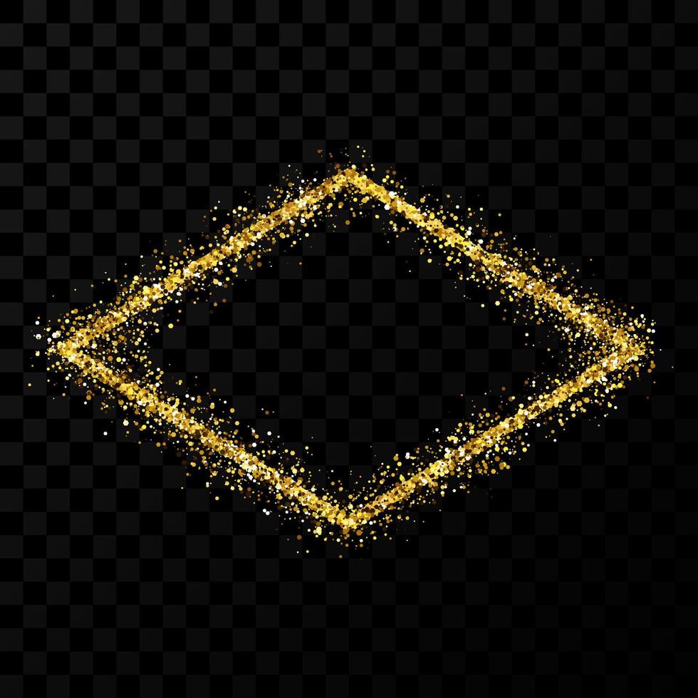 Gold glitter frame. Rhombus frame with shiny sparkles on dark transparent background. Vector illustration