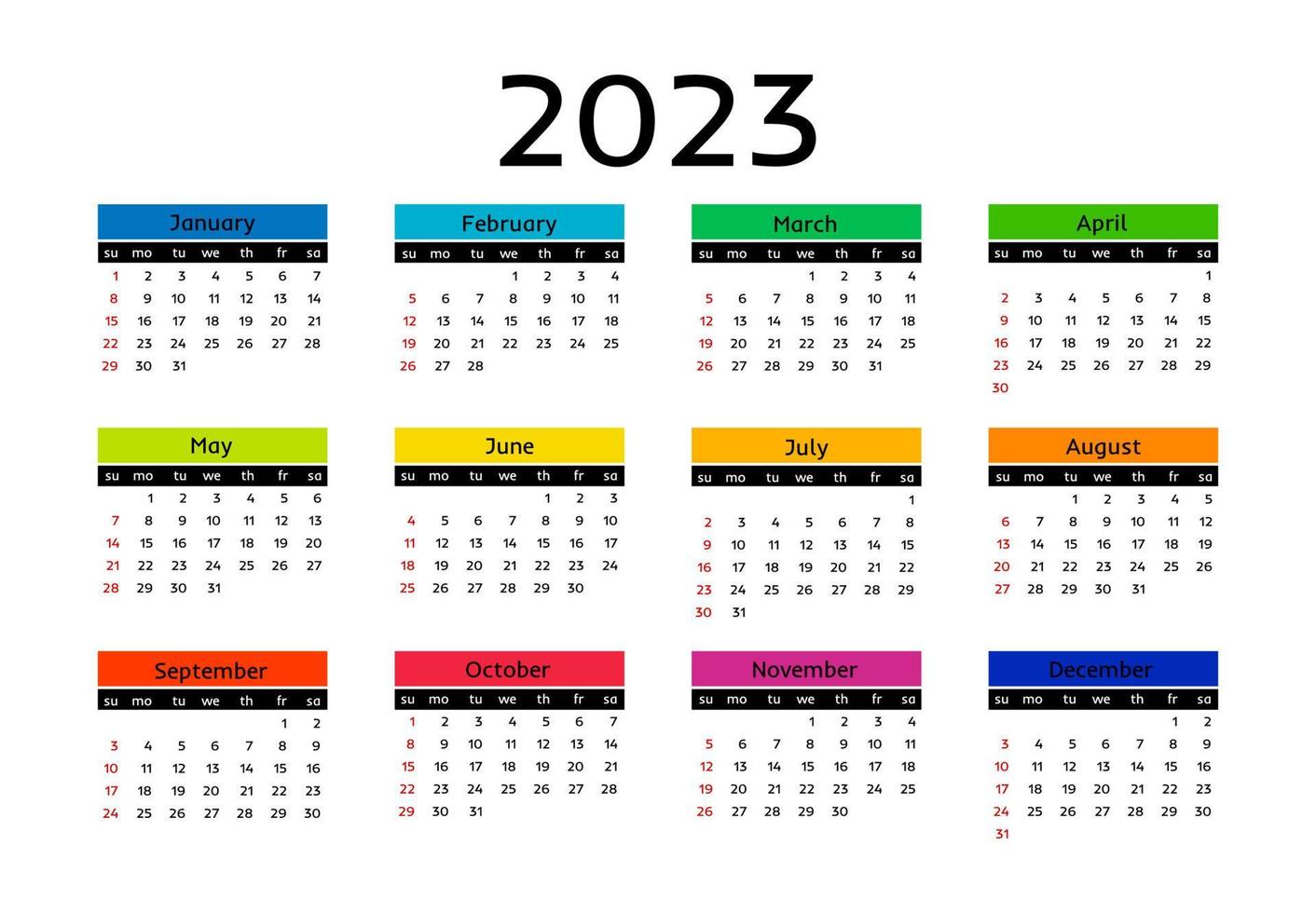 Calendar for 2023 isolated on a white background vector