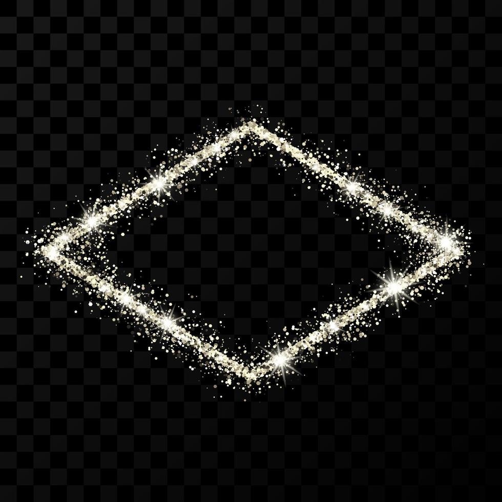 Silver glitter frame. Rhombus frame with shiny sparkles on dark transparent background. Vector illustration