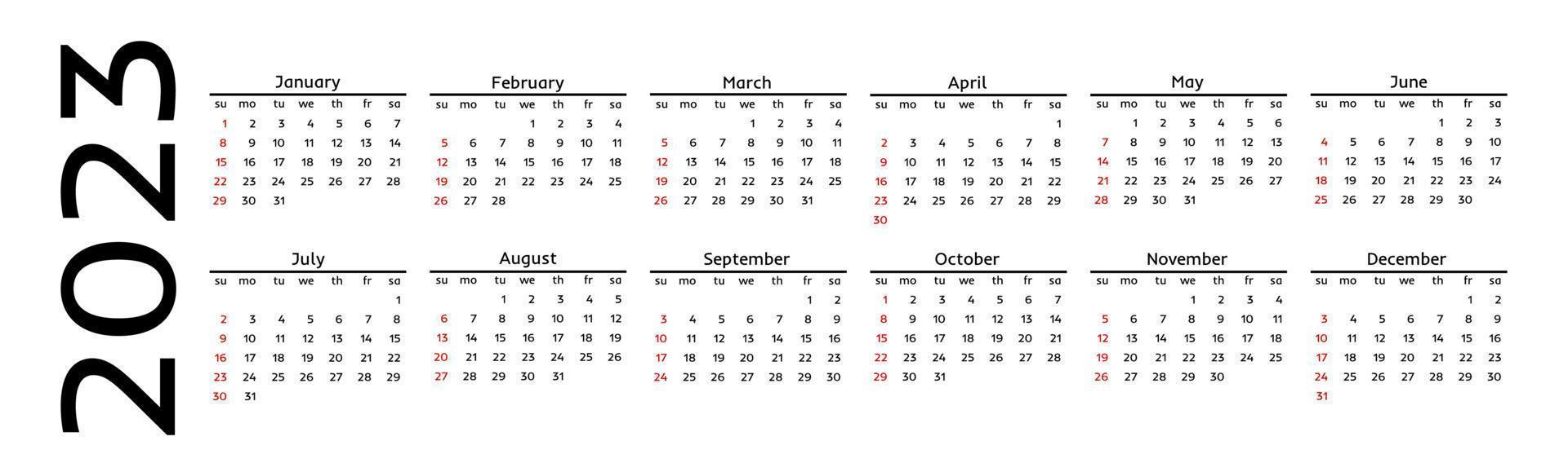 Calendar for 2023 isolated on a white background vector