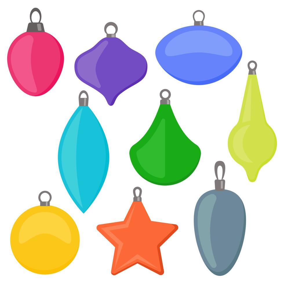 nueve bolas de Navidad multicolores sobre un fondo blanco. ilustración vectorial vector