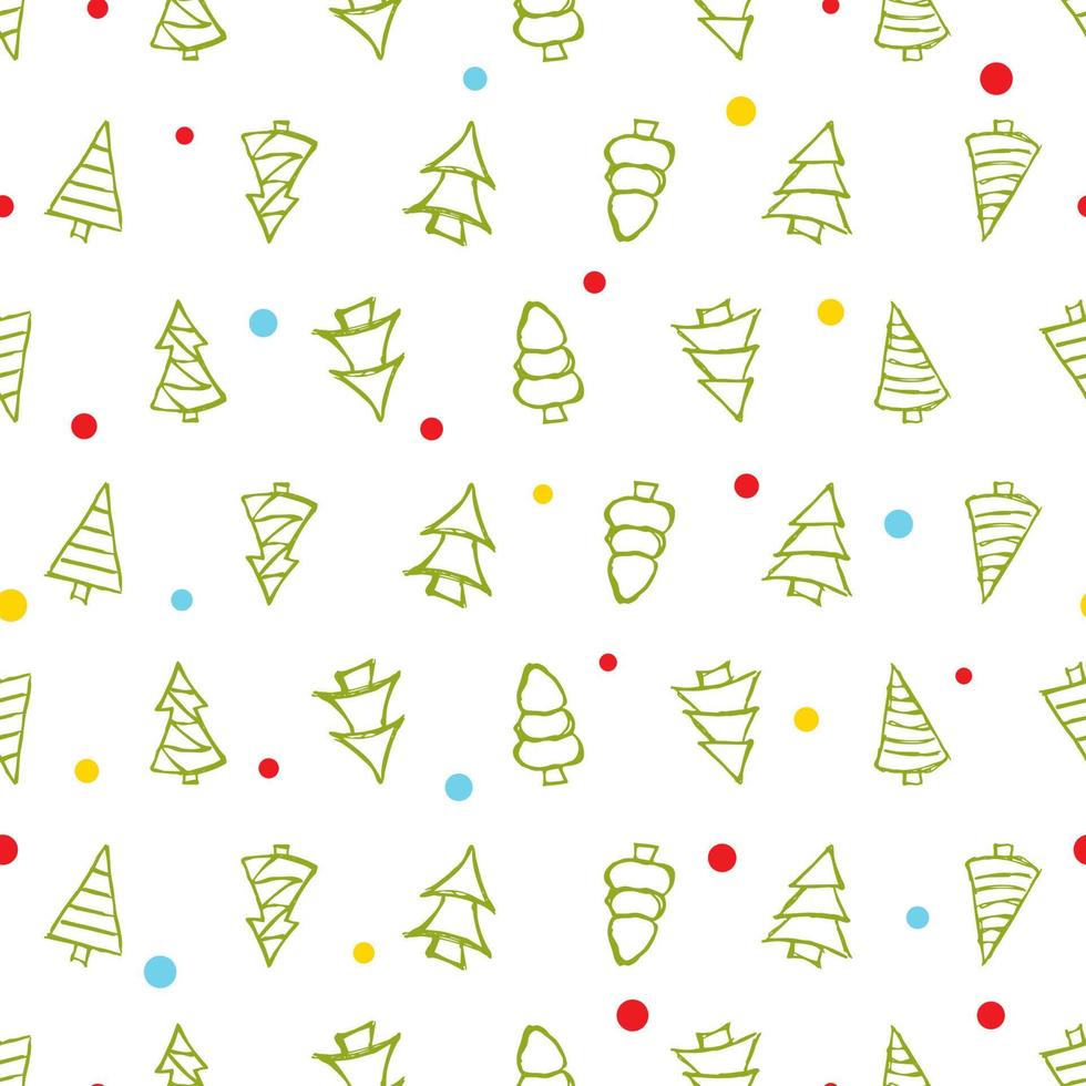 Seamless pattern with hand drawn Christmas trees. Sketched firs. Winter holiday doodle elements. Vector illustration