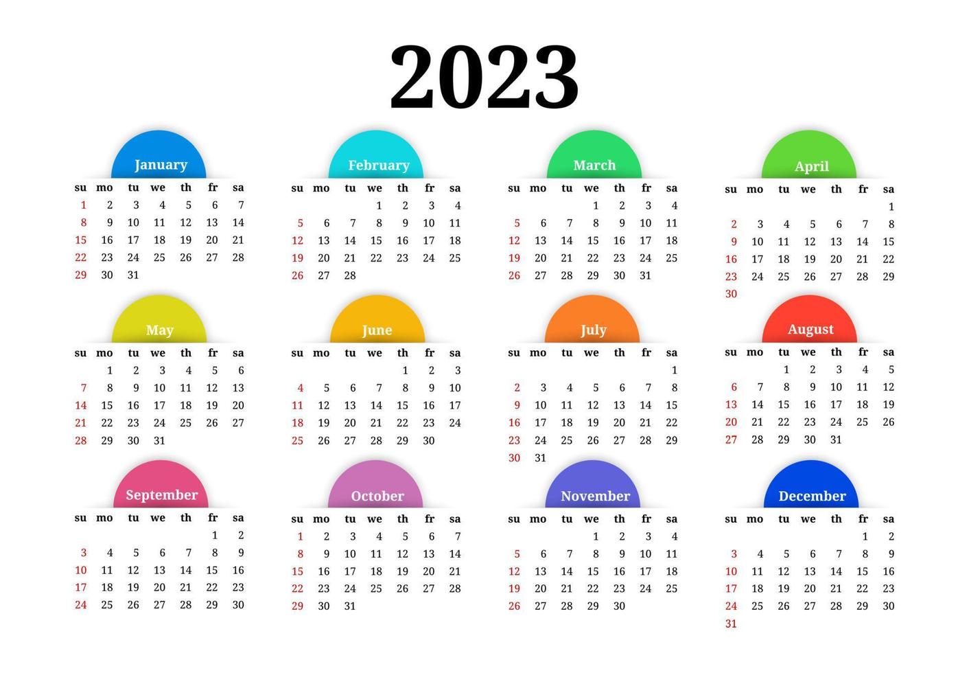 calendario para 2023 aislado en un fondo blanco vector