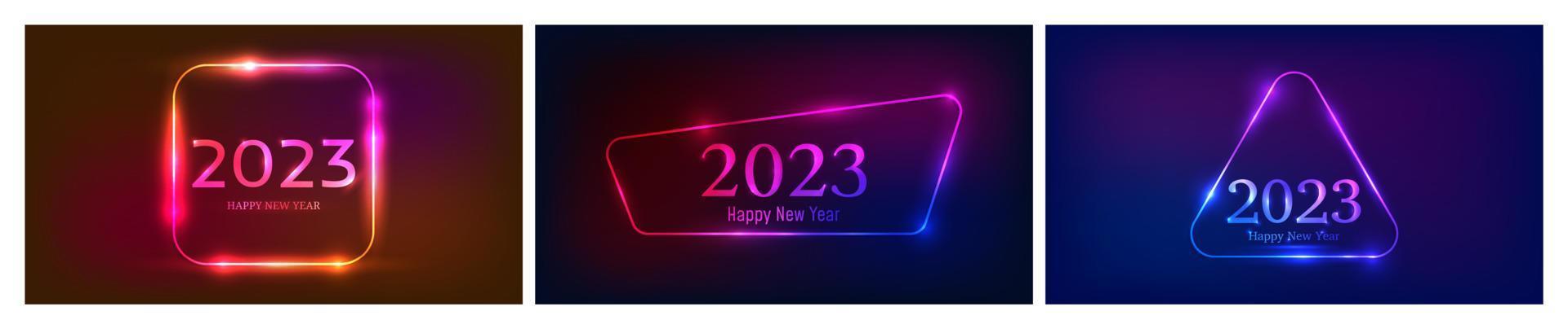 2023 Happy New Year neon background vector