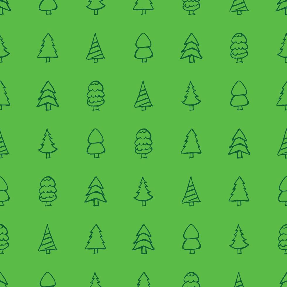 Seamless pattern with hand drawn Christmas trees. Sketched firs. Winter holiday doodle elements. Vector illustration