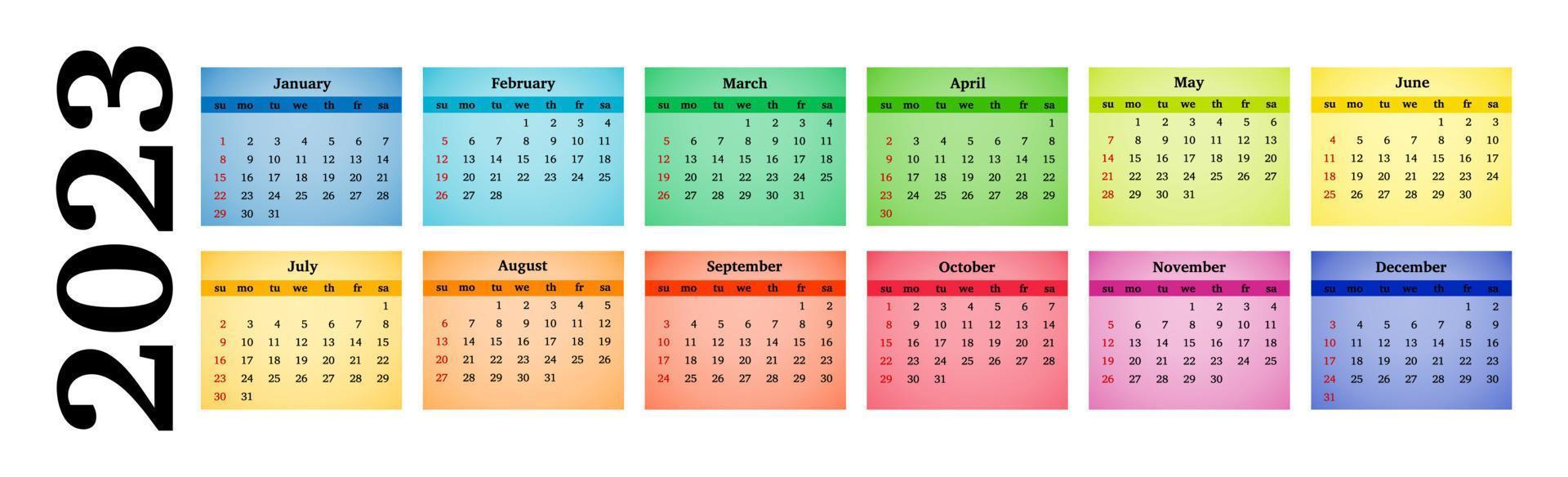 calendario para 2023 aislado en un fondo blanco vector