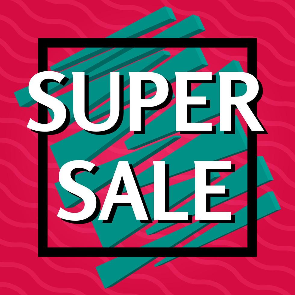 Super sale banner on red background. Vector background with colorful design elements. Vector illustration.