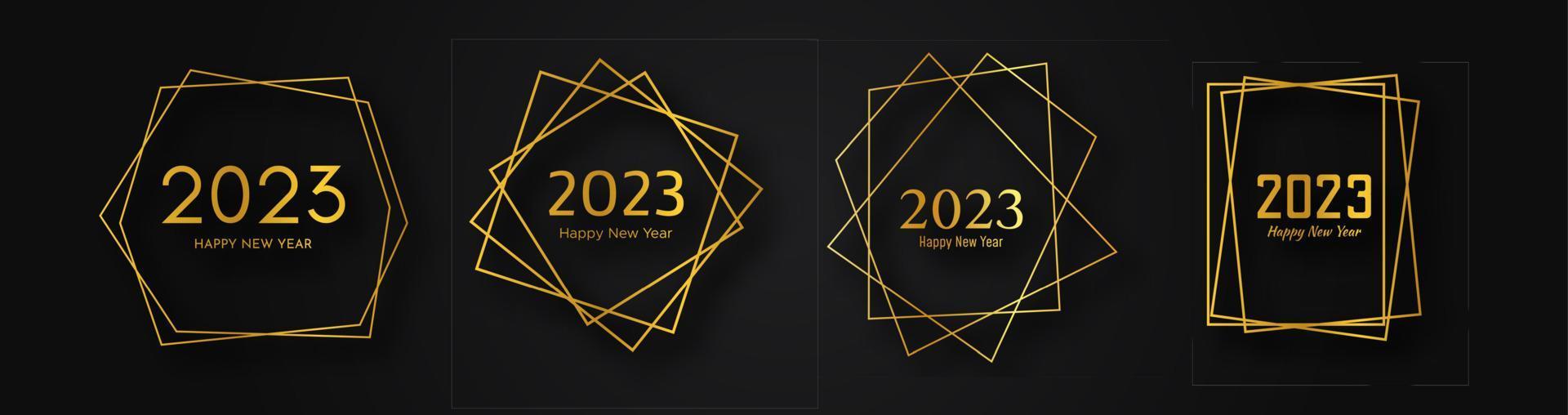 2023 Happy New Year gold geometric polygonal background vector