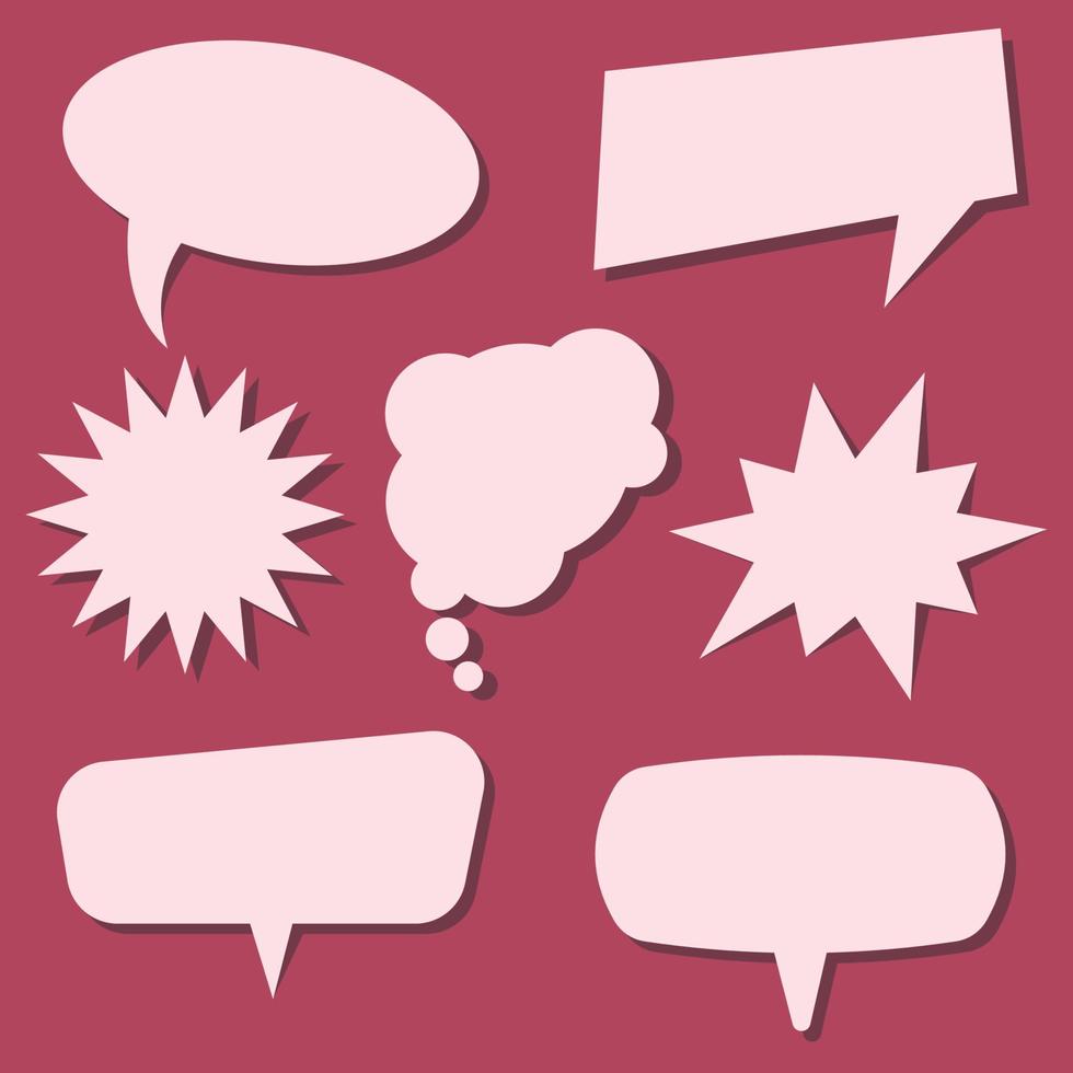 Set of speech bubbles on a red background. Speech bubbles without phrases. Vector illustration.