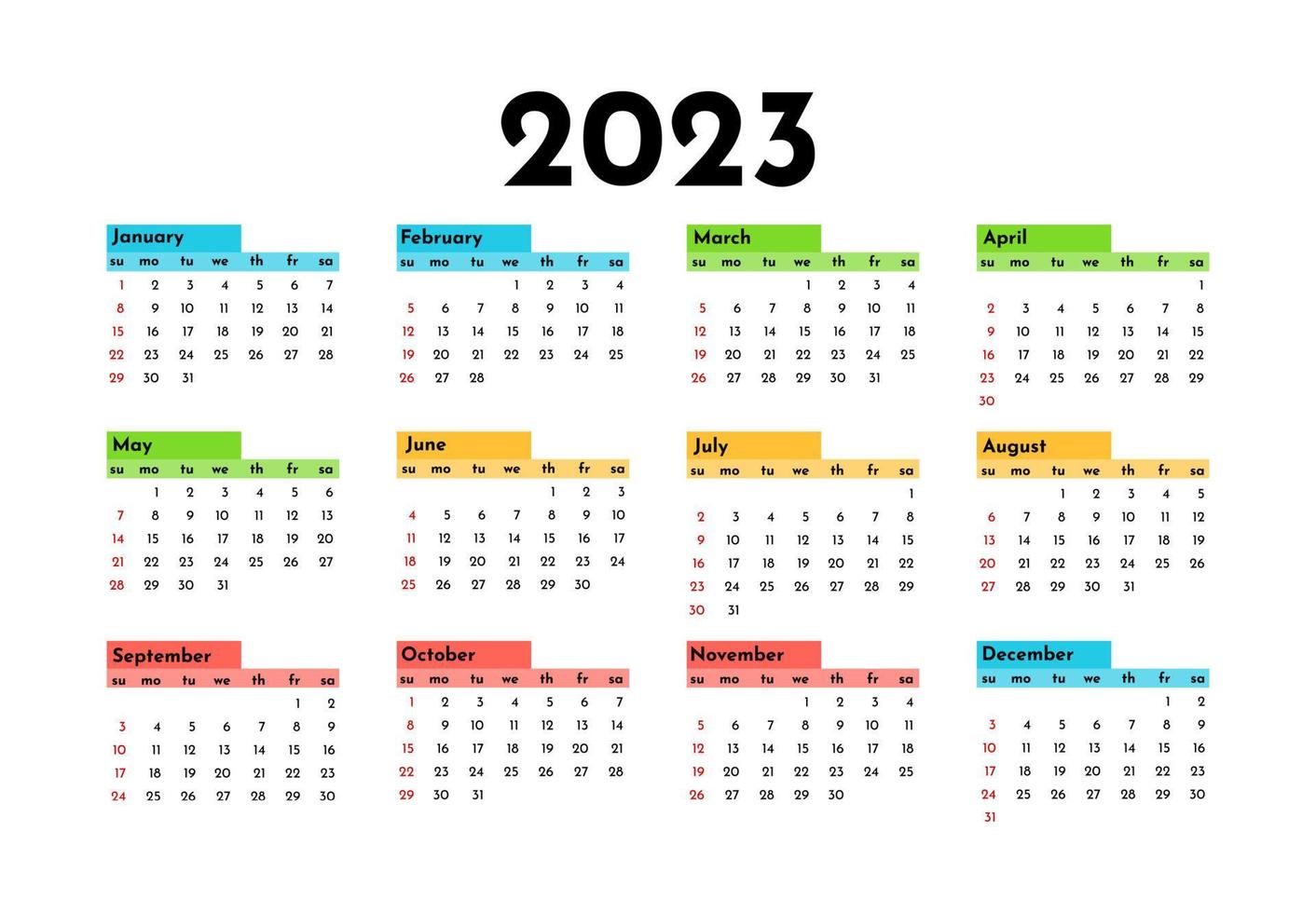 calendario para 2023 aislado en un fondo blanco vector