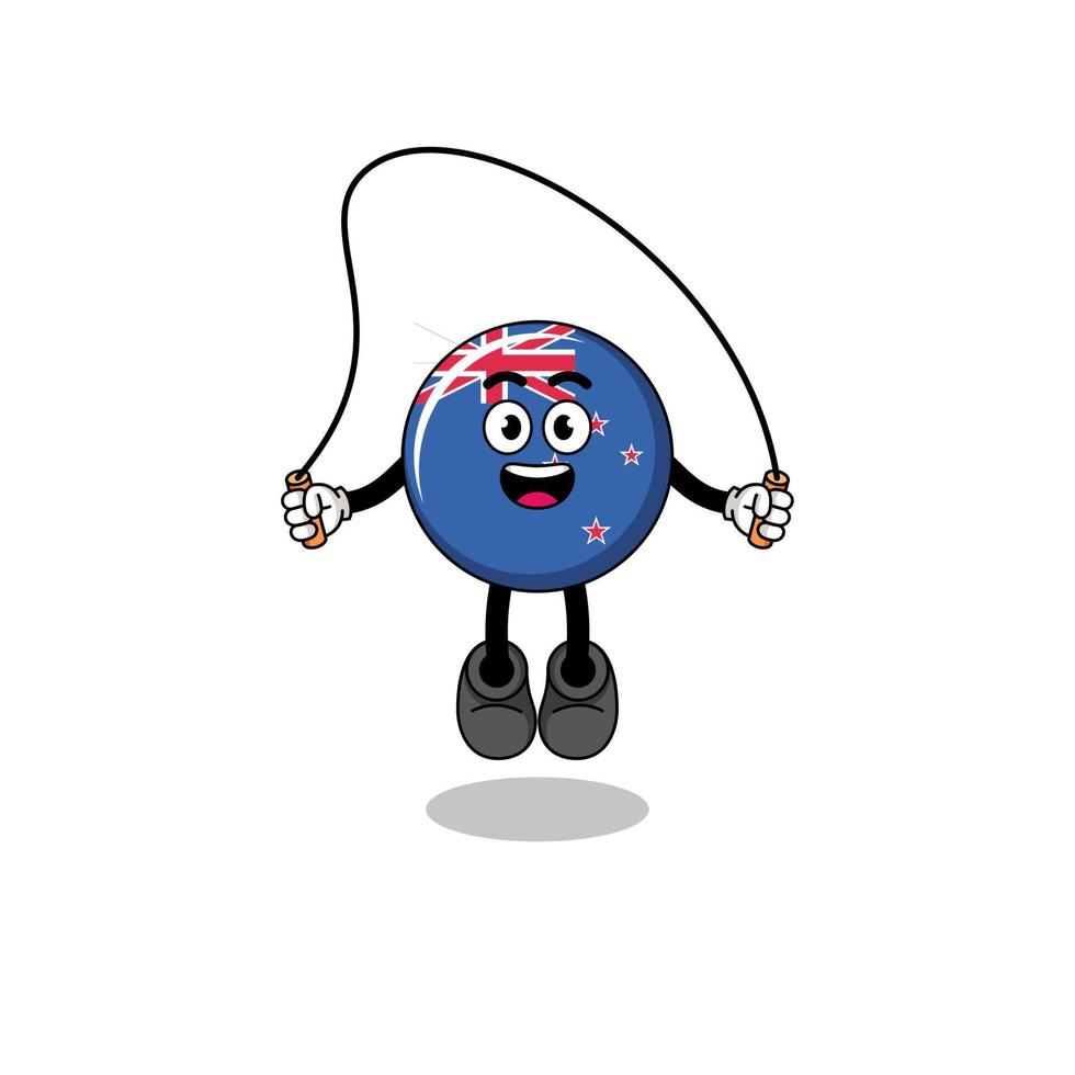 new zealand flag mascot cartoon is playing skipping rope vector