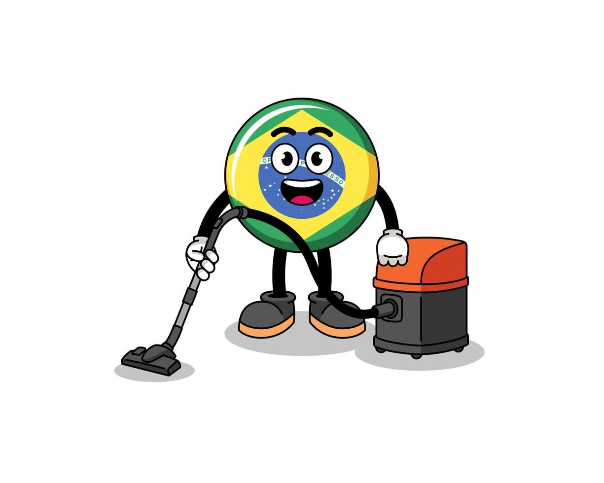 mascota del personaje de la bandera de brasil con aspiradora vector