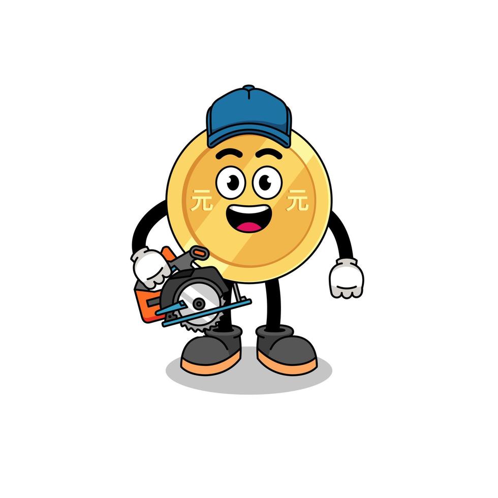 Cartoon Illustration of chinese yuan as a woodworker vector