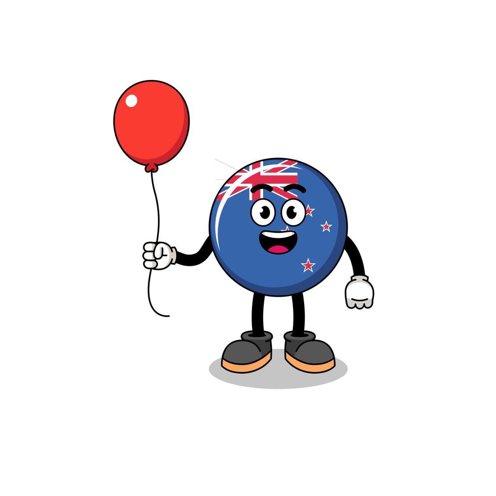 dibujos animados de la bandera de nueva zelanda sosteniendo un globo vector