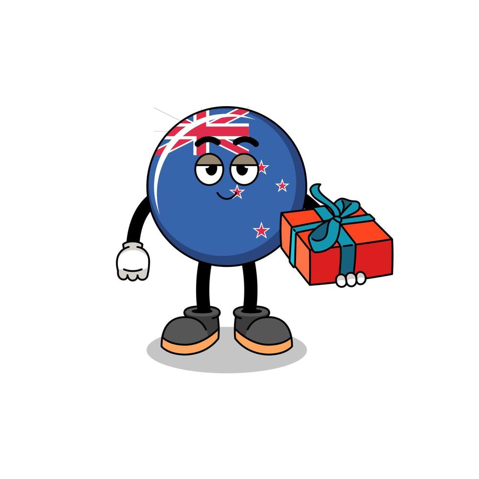 new zealand flag mascot illustration giving a gift vector