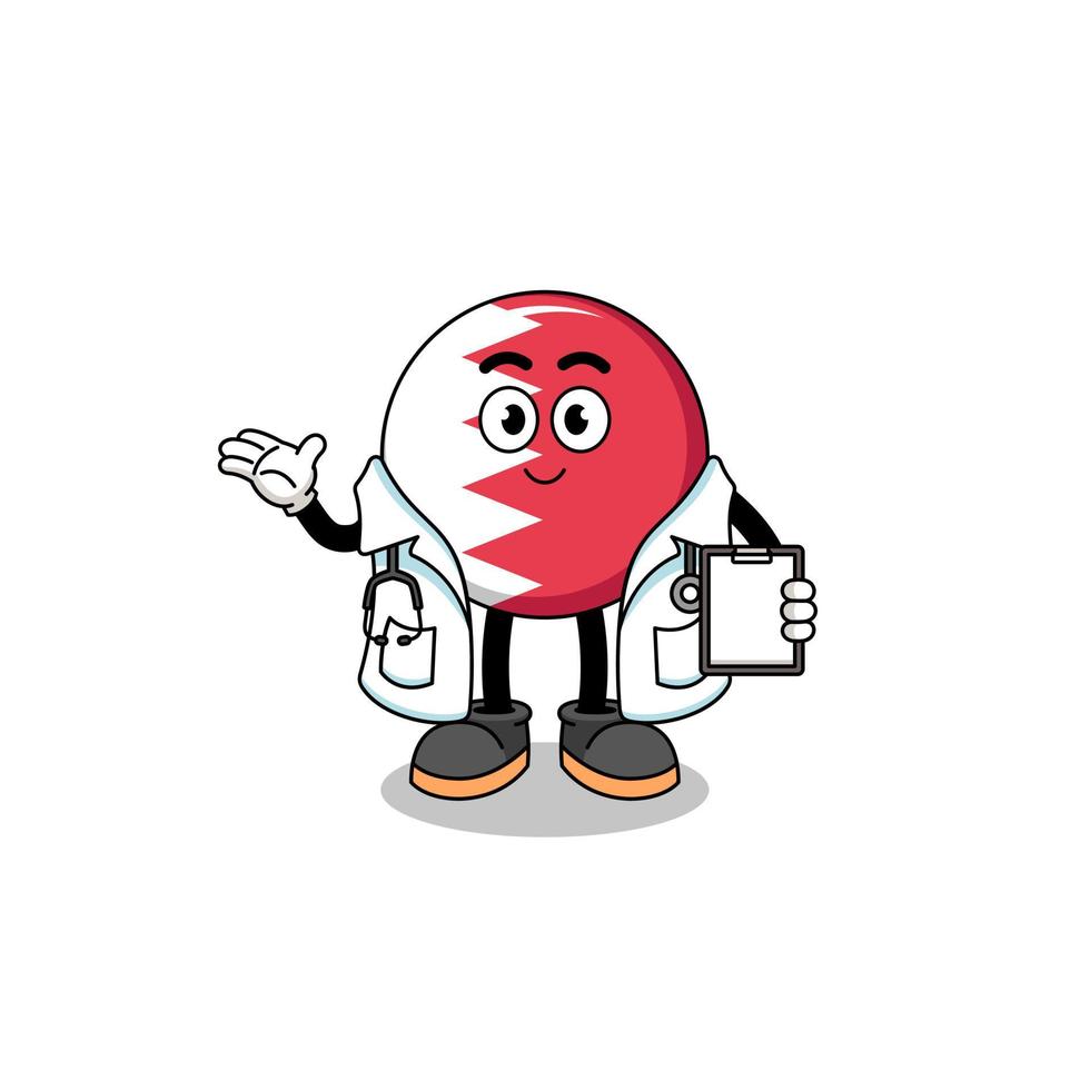 Cartoon mascot of bahrain flag doctor vector