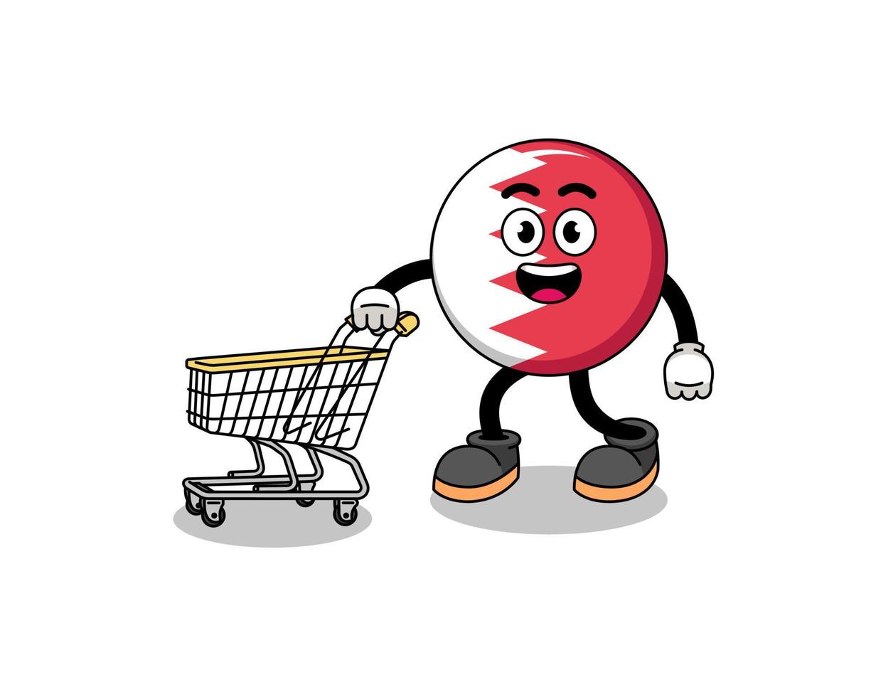 Cartoon of bahrain flag holding a shopping trolley vector