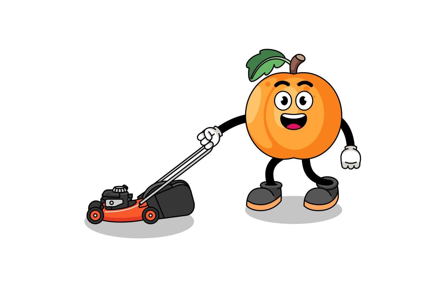 apricot illustration cartoon holding lawn mower vector